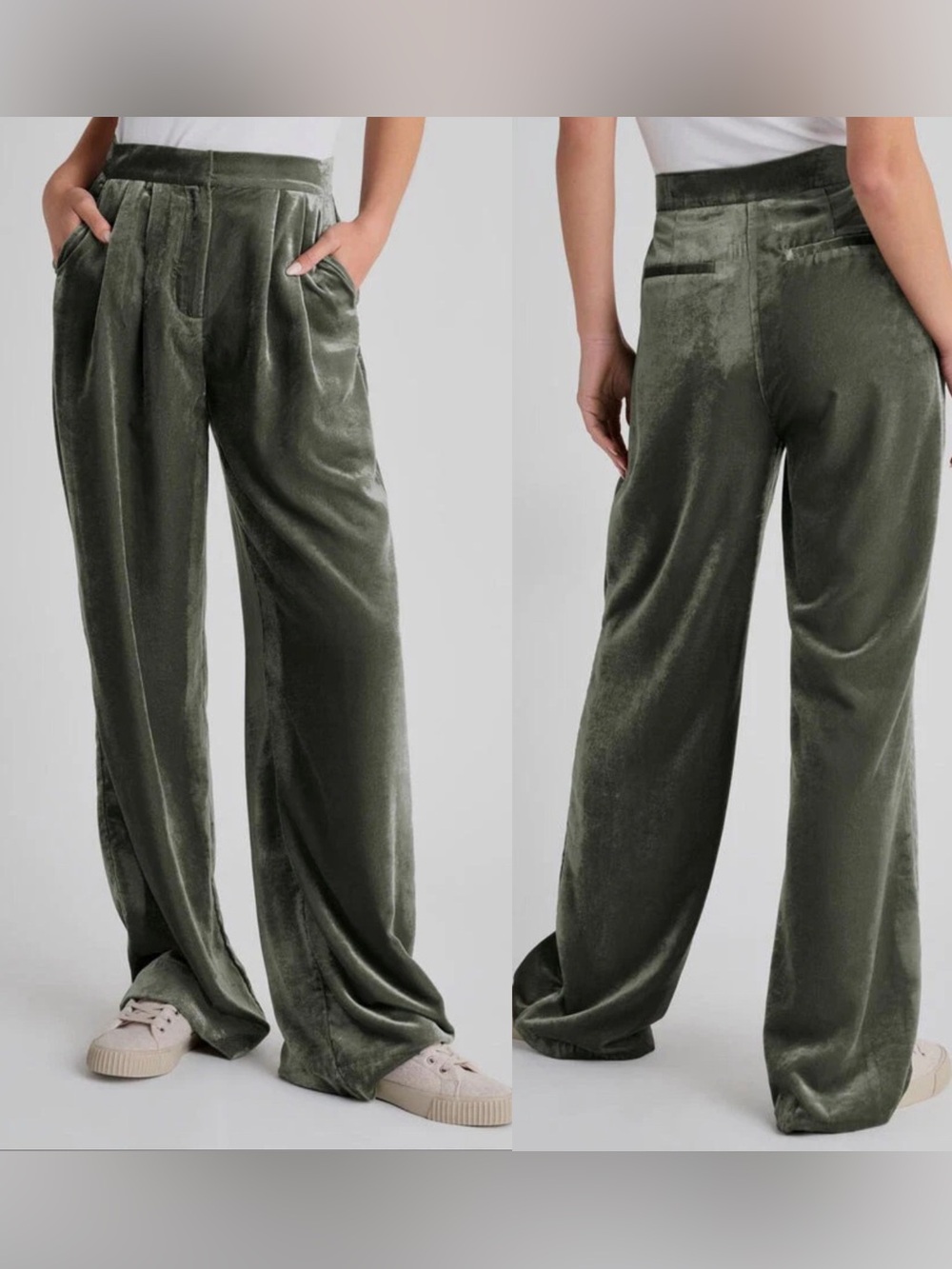 Splendid Green Velvet High Waisted Wide Leg Irene Pants size 4 NWOT.